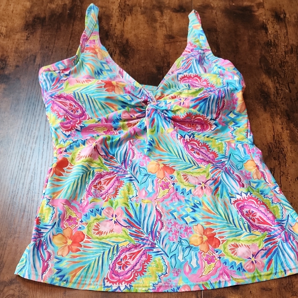 Sunsets | Tropical Floral Women's Two Piece 36D Tankini Medium Swim Skirt Set - Picture 3 of 13